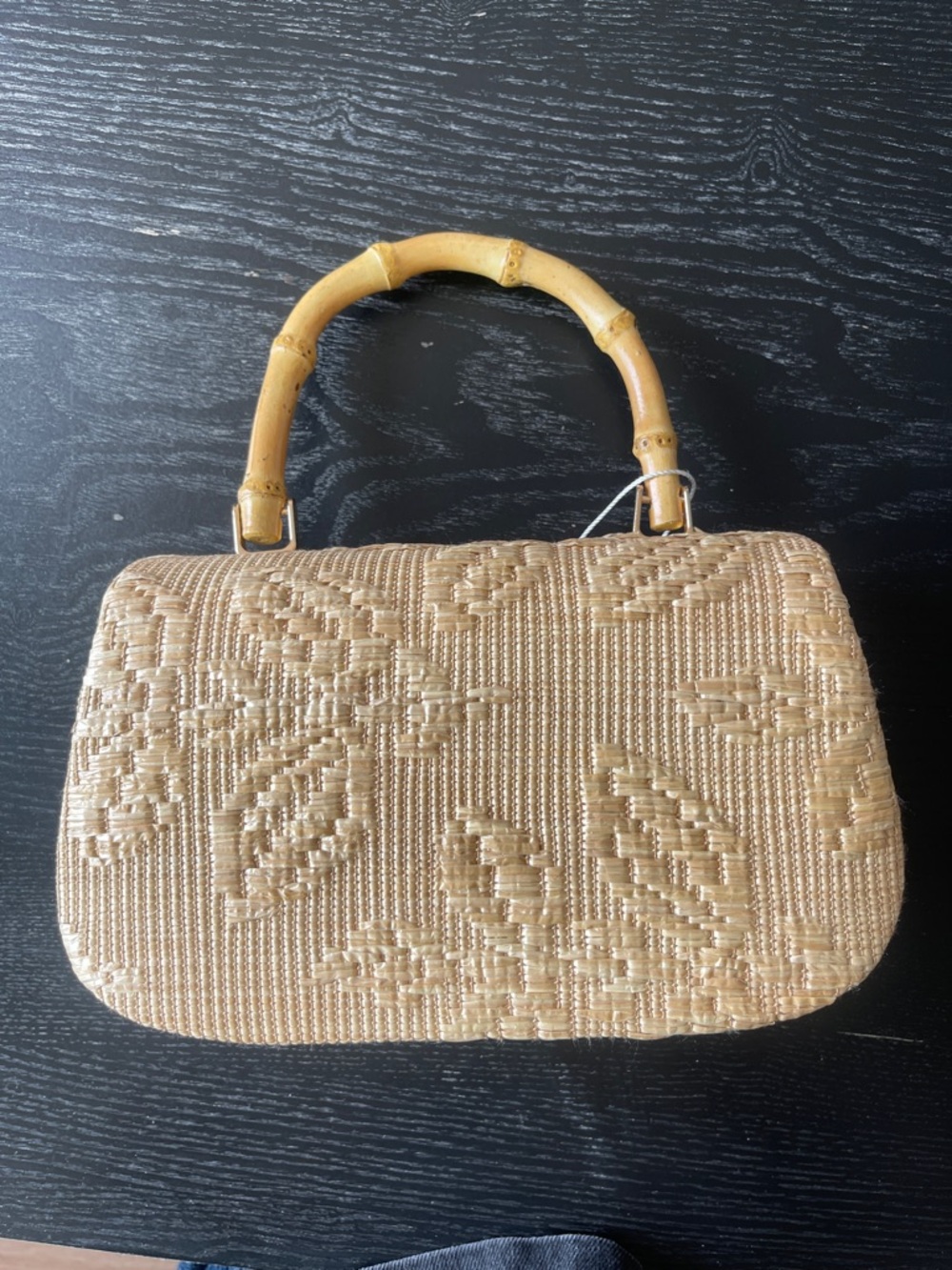 Tommy Bahama Woven Tan Mini Top-Handle Bag with Bamboo Handle